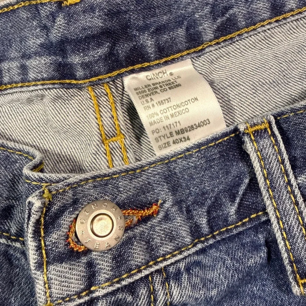 Cinch Jeans Mens 40x34 Blue Medium Wash Relaxed Straight Denim MB92834003
